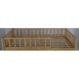 Cama Solteiro Base Montessoriana Madeira Maciça Pinus - Branco - Grade Cercadinho Completa - 2