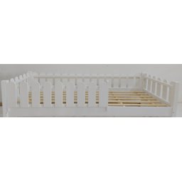 Cama Solteiro Base Montessoriana Madeira Maciça Pinus - Branco - Grade Cercadinho Completa - 1