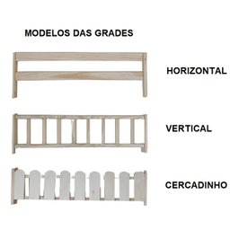 Cama Solteiro Base Montessoriana Madeira Maciça Pinus - Branco - Grade Cercadinho Completa - 4