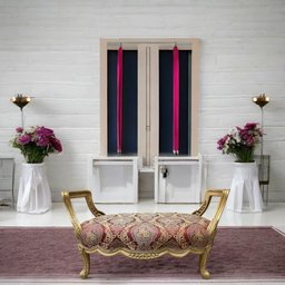 Recamier Namoradeira Sofá Clássico com Estofado Vermelho - 63x123x70cm - 2