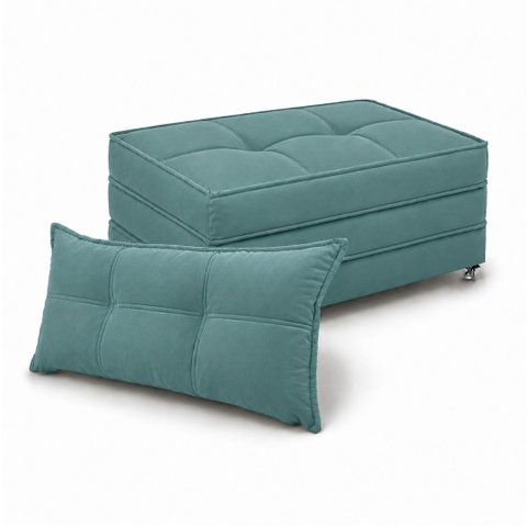 Puff Cama Dobravel 90cm Solteiro com Rodizios e Almofada Cor: Suede Verde Petróleo