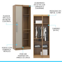 Armário Guarda Roupa de Canto Modulado Selene 80x218 Cm Mdp Carvalho 6006 Menu - 2