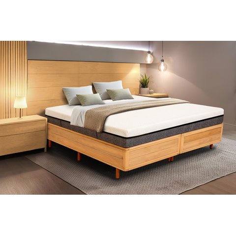 Cama Box Rústica King Size Bipartida Serenelife - Natural