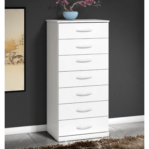 Cômoda Vane 7 Gavetas Alta Organizador Quarto MDP 017 :Branco