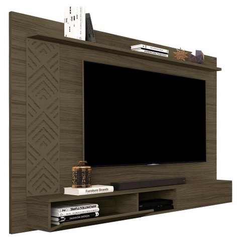 Painel Suspenso para TV Roma 60 pol 170cm MDF Castanho Milani Movelaria