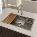 Ver imagem 7 de Cuba Gourmet Dubai Inox 304 Pia Cozinha 70x40 cm com Tábua de Corte Calha e Dispenser Cozix