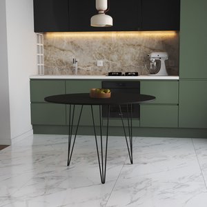 Mesa de Jantar Redonda 90cm Preta Clips 3 Pés Ferro Preto