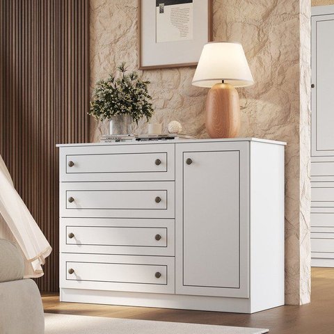Cômoda Grande para Quarto de Casal Americana 1 Porta 4 Gavetas Yescasa
