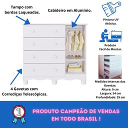 Quarto de Bebê Completo Guarda Roupa 4 Portas Cômoda 1 Porta 4 Gavetas 100% Mdf Junior - 5