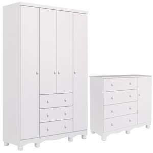 Quarto de Bebê Completo Guarda Roupa 4 Portas Cômoda 1 Porta 4 Gavetas 100% Mdf Junior