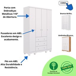 Quarto de Bebê Completo Guarda Roupa 4 Portas Cômoda 1 Porta 4 Gavetas 100% Mdf Junior - 8