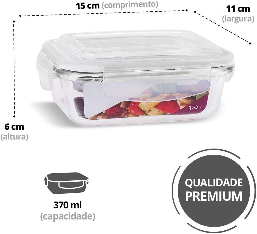 Pote Hermético de Vidro Marmita Kit C/ 6 de 370ml com Travas - 3