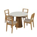 Ver imagem 2 de Conjunto Sala de Jantar Mesa Redonda Nature com 4 Cadeiras Tela Sintética Off White/freijó/bouclé Cé