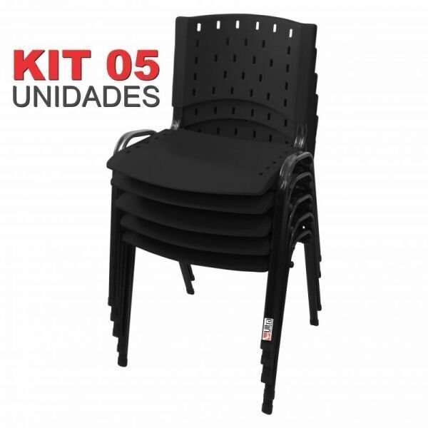 Cadeira Empilhável Plástica Preta 5 Unidades - Ultra Móveis - 2