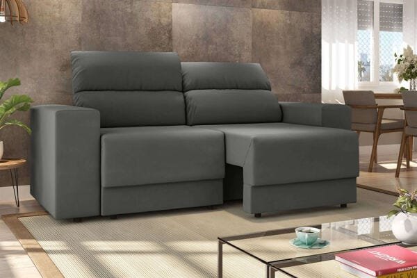 Sofá Zacke 2 Lugares (L: 202cm) Retrátil e Reclinável Suede Liso Cinza OOL Sofá Zacke 2 Lugares - 9