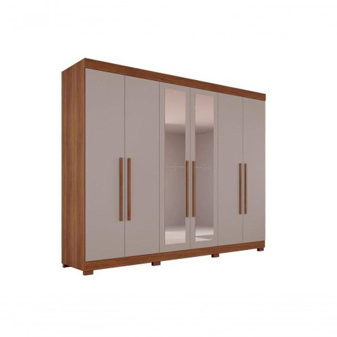 Guarda-roupa Casal 6 Portas 6 Gavetas com Espelho Órion Premium Salleto Cinamomo/off White