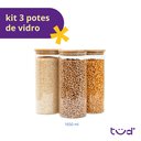 Ver imagem 3 de Kit 3 Potes de Vidro 1,6l Tampa de Bambu Herméticos Redondos - Tüd