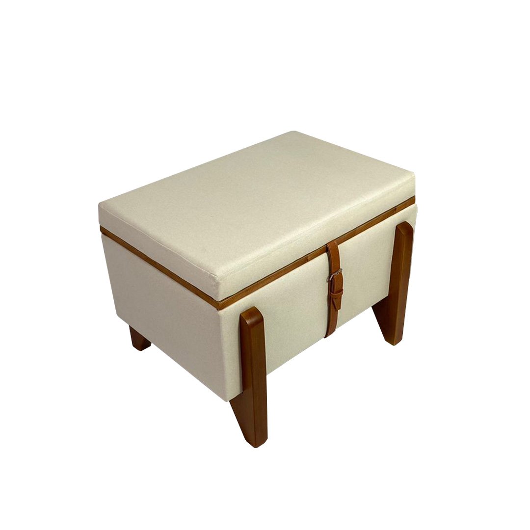 Puff Baú Decorativo e Mesa de Centro Flex Retangular Linho Bege Claro - 1