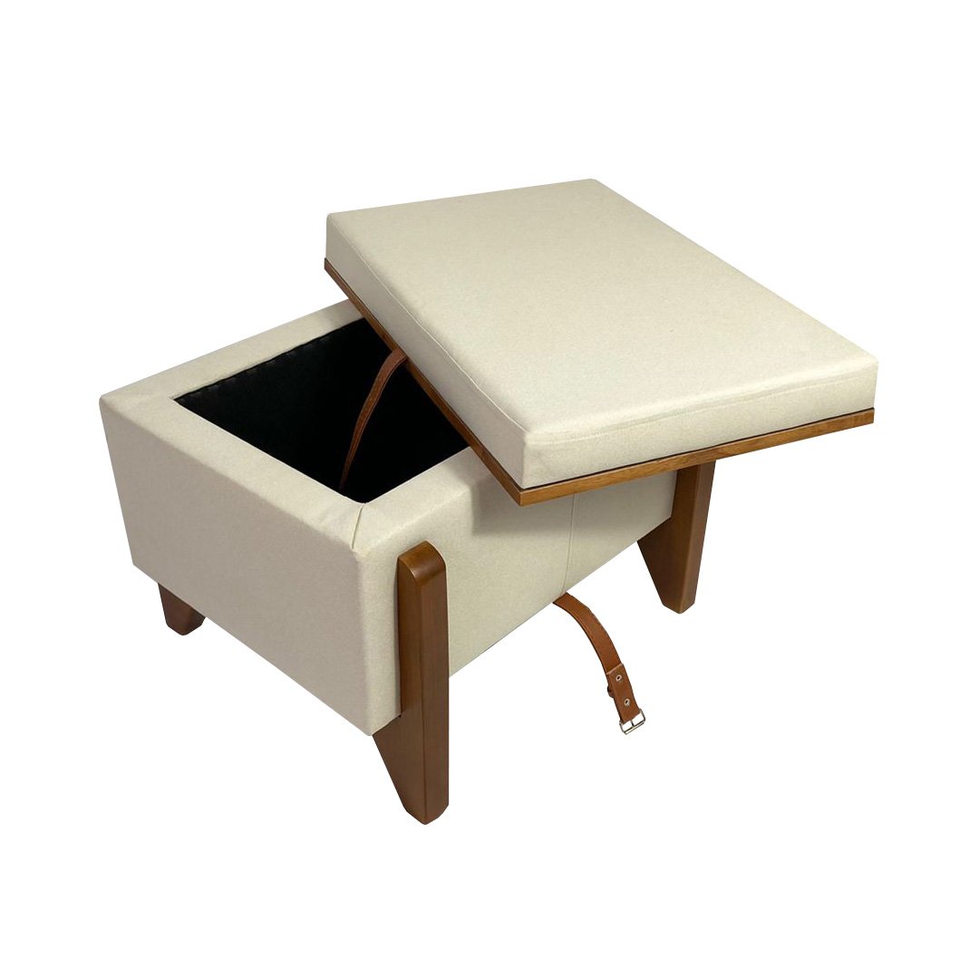 Puff Baú Decorativo e Mesa de Centro Flex Retangular Linho Bege Claro - 4