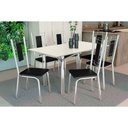 Ver imagem 1 de Conjunto: Mesa Sala Jantar Elba Tampo Madeirado C/ Vidro 160cm e 6 Cadeiras Florença Cromada/off