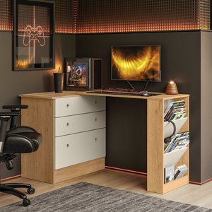 Cômoda com Mesa Giratória Gamer Freijó Off White Qmovi