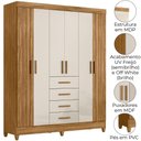 Ver imagem 4 de Guarda Roupa Casal 6p 165 Cm Aruba Freijo Off White Friso Moval