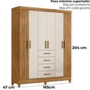Ver imagem 3 de Guarda Roupa Casal 6p 165 Cm Aruba Freijo Off White Friso Moval