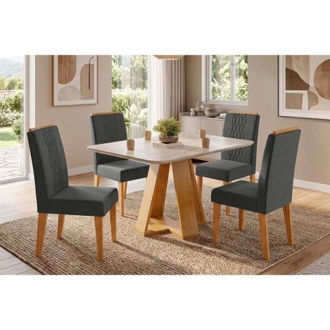 Mesa Sala Jantar Celeste + 4 Cadeiras Lia Cedro DJ Móveis