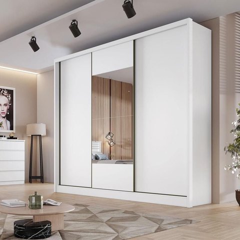Guarda Roupa Casal Ambiente Medelim 3 Portas 6 Gavetas Neve com Espelho – Novo Horizonte