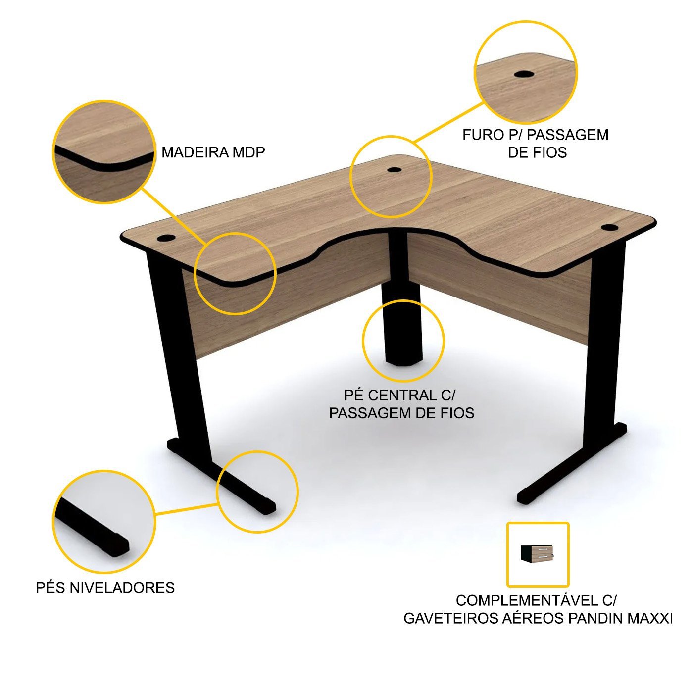 MESA EM L P/ ESCRITÓRIO 150X150 PANDIN MAXXI - NATURALLE/PRETO ETP1515 - 3