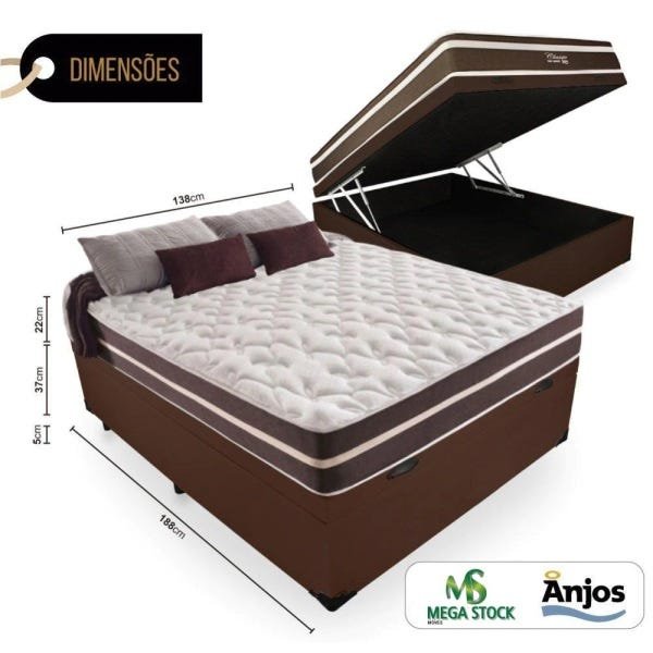 Cama Box com Baú Casal + Colchão de Molas - Anjos - Classic Superlastic 138cm - Marrom - 2