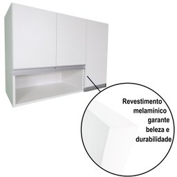 Armário Aéreo 90cm Mdf Lavanderia 3 Portas 1 Nicho Montado Cor:branco - 3