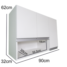 Armário Aéreo 90cm Mdf Lavanderia 3 Portas 1 Nicho Montado Cor:branco - 2