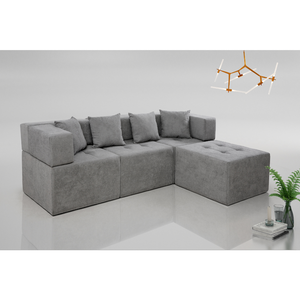 Sofá Modular 3 Lugares com Chaise Taiti Vivaro Decor Boucle Cinza