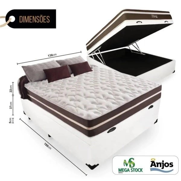 Cama Box com Baú Casal + Colchão de Molas - Anjos - Classic Superlastic 138cm - Branco - 2