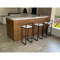 Banqueta Alta Cozinha Bar Balcão Bistrô Industrial Preta Assento Estofado  - 2
