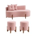 Ver imagem 2 de Conjunto Sofá Curvo Orgânico + 02 Puff Luna Boucle Rosa - Montanaris Decor