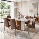 Ver imagem 1 de Conjunto Sala de Jantar 6 Lugares Retangular Tampo Vidro/MDF 160cm Mesa Astrid com Cadeiras Apogeu Marrom Amêndoa Clean/Off White/Avelã