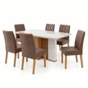 Ver imagem 2 de Conjunto Sala de Jantar 6 Lugares Retangular Tampo Vidro/MDF 160cm Mesa Astrid com Cadeiras Apogeu Marrom Amêndoa Clean/Off White/Avelã