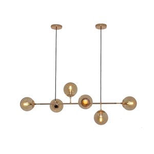 Lustre Pendente Figo Jabuticaba p/ 06 lampadas com Globos Vidro Dourado