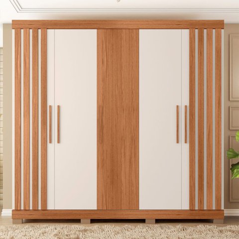 Guarda Roupa Alana Casal com 5 Portas de Bater 2 Gavetas Mdp Freijo/offwhite G11- Gran Belo
