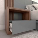 Ver imagem 2 de Cama Casal 1,48m Cabeceira e 2 Mesas Laterais Mdf sob Medida Cor:nogueira Cadiz com Cinza Sagrado