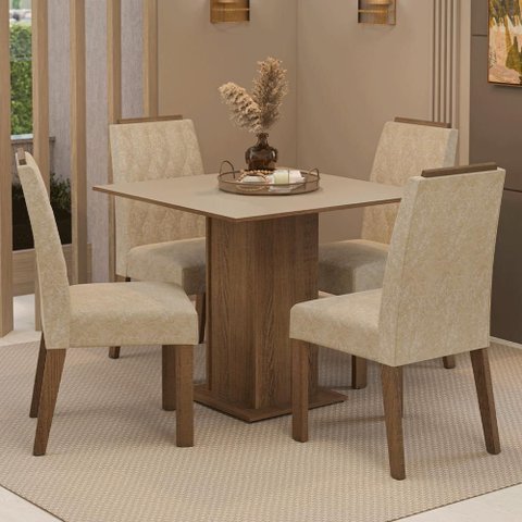 Conjunto Sala de Jantar Tampo de Madeira 4 Cadeiras Rustic/crema/imperial Cannes Madesa