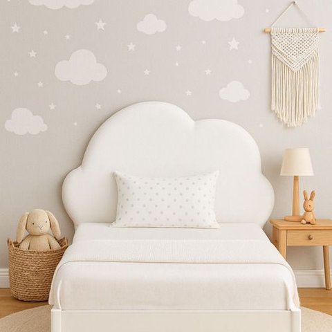 Cabeceira Infantil Nuvem Estofada Quarto Bebê Montessoriano:Branco