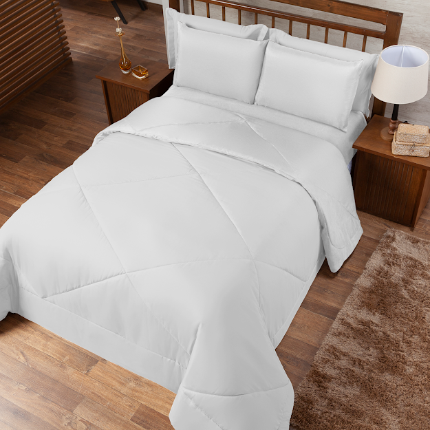 Ver imagem 1 de Kit Edredom Casal Queen 3 Peças Margarida Cama Box:branco