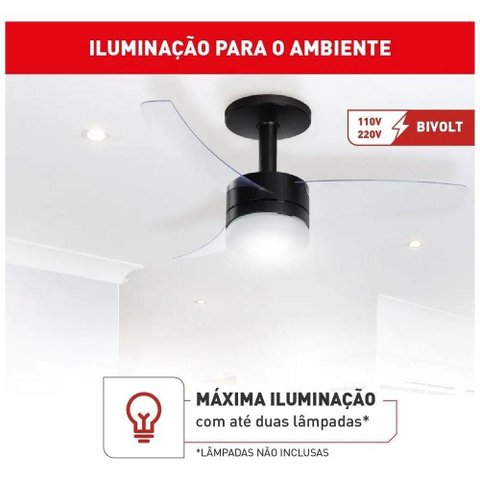 Ventilador de Teto Arno 150W 120cm 3 Pás Preto Ultimate VX14 Bivolt