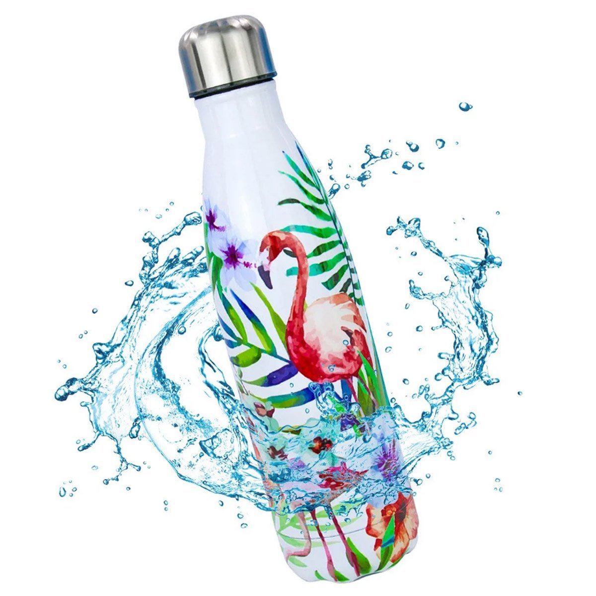 Garrafa Termica 500ml Estampada Flamingo Flores Inox Floral Florido Trabalho Dia a Dia Treino Academ - 4