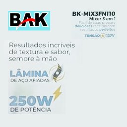 Mixer Elétrico 3 em 1 110v 250w White Black Bak Premium Processador Portatil Misturador Liquidos - 4