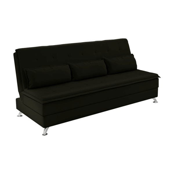 Sofá Cama Dom (L: 1,90M) Reclinável para Casal Suede Liso Preto - 1