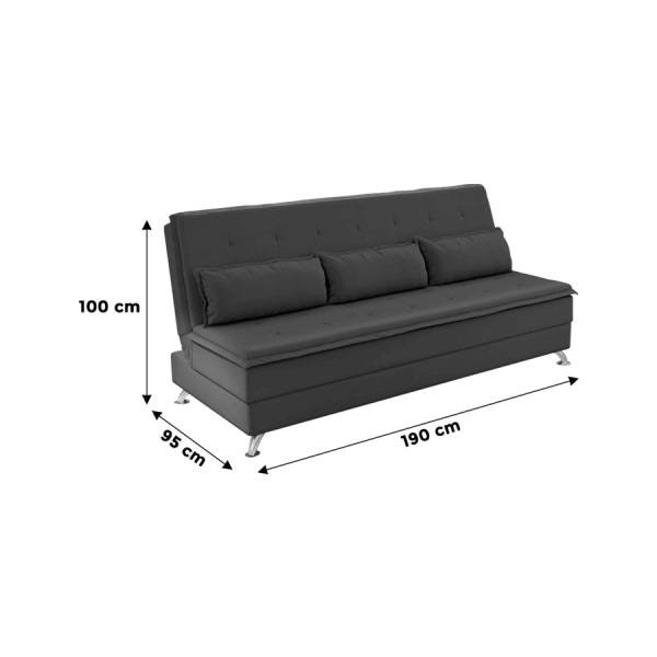 Sofá Cama Dom (L: 1,90M) Reclinável para Casal Suede Liso Preto - 4